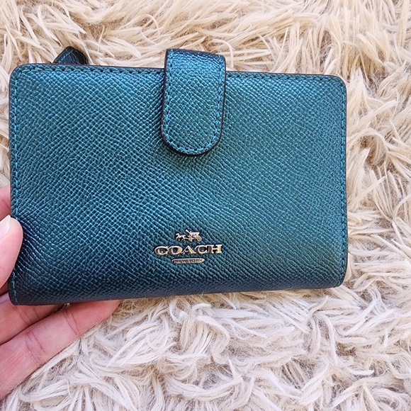 Coach Teal Bi Fold Mini Wallet - Picture 1 of 6